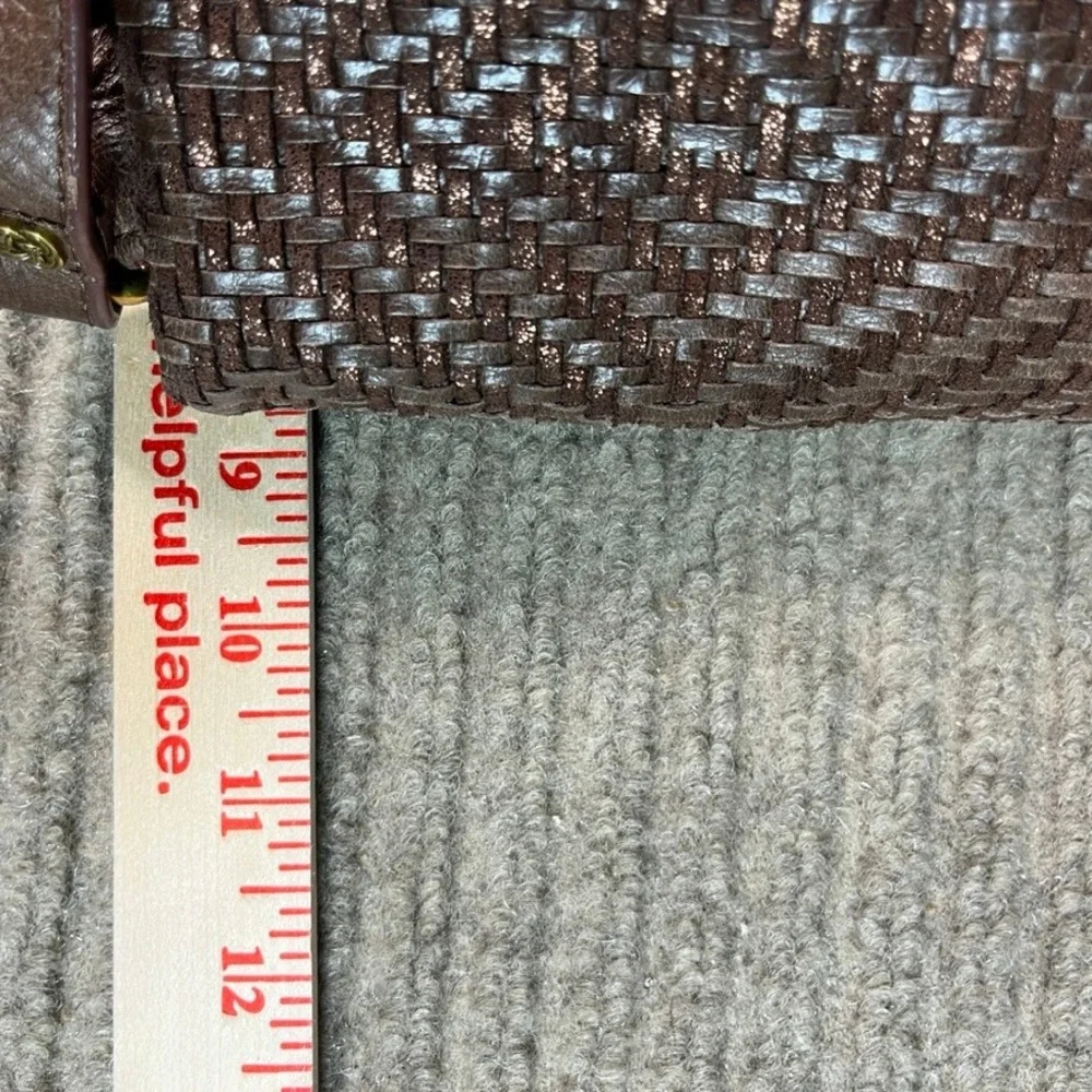 Elliott Lucca Brown Leather Woven Flap Crossbody Bag Antique Brass Hardware